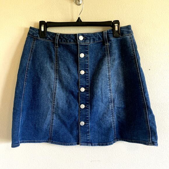 Mossimo Target Button Front Aline 90s Y2K Style Stretch Denim Blue Jean Skirt 14 - Picture 1 of 10
